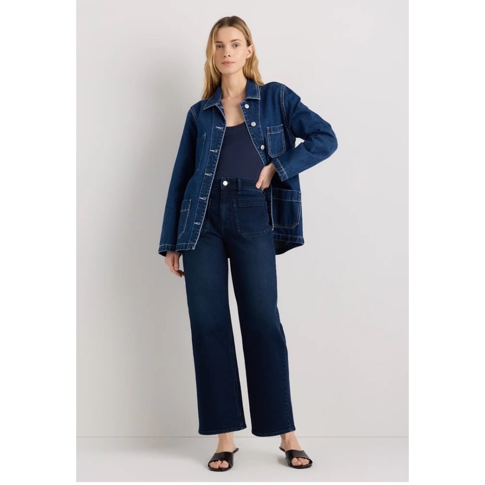 Quince Bella Stretch Patch Pocket Wide Leg Jeans Deep Sea Blue 27 W-PNT-196